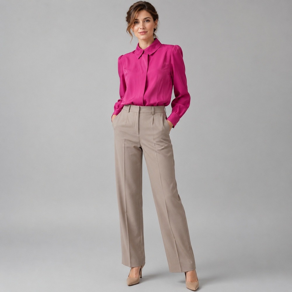 VTG Josephine Pink Blouse 12 Long Sleeve Button Up Pleated Front 80s Silky Korea